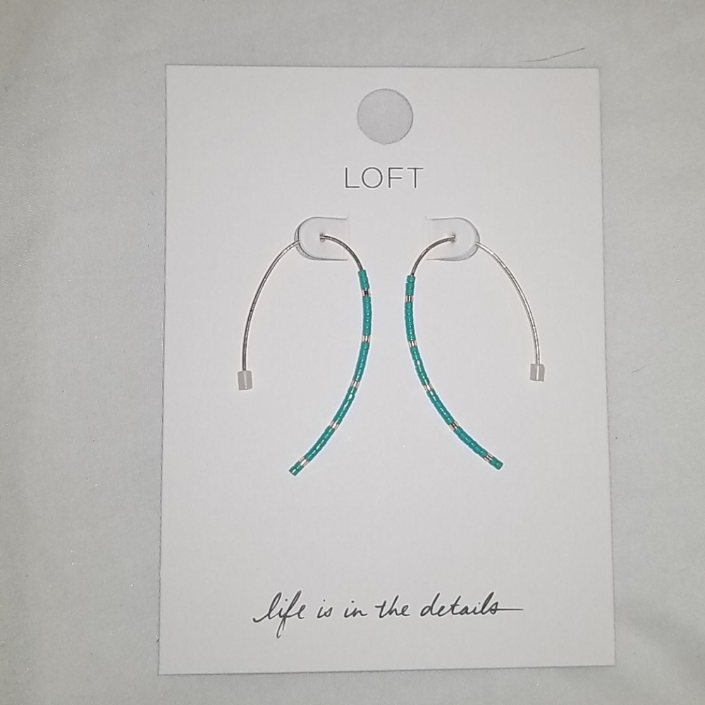 Ann Taylor LOFT Blue & Gold Beaded Hoop Earrings